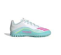 Adidas - Bota de fútbol F50 Messi Club Turf Niño, Unisex, White-Lucid Pink-Flash Aqua, 3,5 UK