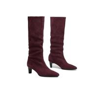 Botas de gamuza de vaca para mujer, para otoño e invierno, con tacón alto y grueso, punta cuadrada, botas altas hasta la rodilla, Red, 36 1/3 EU
