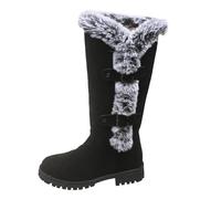 Botas de gamuza esponjosas a media pantorrilla para mujer, botas de nieve impermeables, botas de invierno cálidas con forro de piel sintética, botas de tacón grueso, puntera redonda, zapatos elegantes