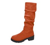 Botas de gamuza holgadas, botas de media pantorrilla para mujer, tacón bajo, cálidas, ligeras, planas, informales, con puntera redonda, talla grande, color sólido, para otoño e invierno, Orange, 36.5