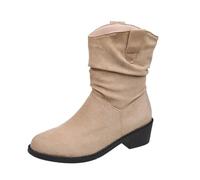Botas de gamuza holgadas de media pantorrilla para mujer con tacón de bloque