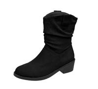 Botas de gamuza holgadas de media pantorrilla para mujer con tacón de bloque