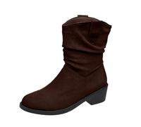 Botas de gamuza holgadas de media pantorrilla para mujer con tacón de bloque