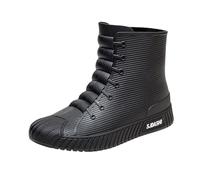 Botas de goma descalzas para hombre, botas de lluvia antideslizantes para lluvia, chanclas ligeras de verano, chanclas informales, medias altas, botas de equitación negras, Negro , 44 EU
