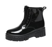 Botas de goma forradas para mujer, impermeables, estilo punk, botas de nieve para mujer, calcetines de forro polar antideslizantes en el interior, botas de lluvia de goma al aire libre, zapatos de