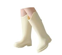 Botas de goma ligeras para mujer, planas, antideslizantes, cómodas, con tacón, botines antideslizantes, botas de trabajo al aire libre, transpirables, botas de lluvia altas, beige, 38 EU