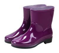 Botas de goma para mujer, de media altura, resistentes, impermeables, pies anchos, suela suave, monocolor, elásticos, resistentes al viento, para jardín, antideslizantes, para lluvia, morado, 36 EU