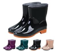 Botas de goma para mujer, de media altura, resistentes, impermeables, pies anchos, suela suave, monocolor, elásticos, resistentes al viento, para jardín, antideslizantes, para lluvia, 01 negro, 37 EU