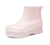 Botas de goma para mujer, impermeables, de caña corta, de caña baja, reforzadas, antideslizantes, de color sólido, para la lluvia, para la temporada de lluvias, material grueso, botas de lluvia, Rosa
