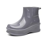 Botas de goma para mujer, impermeables, de caña corta, de caña baja, reforzadas, antideslizantes, de color sólido, para la lluvia, para la temporada de lluvias, material grueso, botas de lluvia, gris