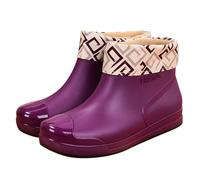Botas de goma para mujer, impermeables, medias altas, antideslizantes, resistentes a la abrasión, zapatos de lluvia, cómodos, ligeros, impermeables, para días lluviosos, al aire libre, jardín, morado
