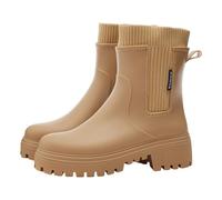 Botas de goma para mujer, medias altas, impermeables, antideslizantes, resistentes a la abrasión, zapatos de lluvia, cómodos, ligeros, impermeables, para días lluviosos, al aire libre, jardín, caqui