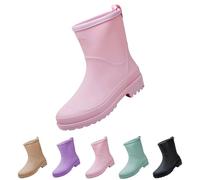 Botas de goma para mujer, medias altas, ligeras, impermeables, con tacón de bloque, zapatos de lluvia, antideslizantes, zapatos de trabajo modernos, botas de goma cómodas, zapatos de jardín, Rosa
