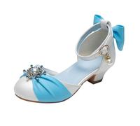 Botas de goma para niños, modernas, elegantes, con lazo, zapatos de tacón alto para niñas, ligeros, antideslizantes, con fondo suave, para fiestas de rendimiento, niños, niñas, mocasines, azul, 30 EU