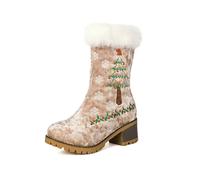 Botas de hombre de peluche cálido bota de Navidad a la moda con diseño elfo de Navidad y campana, botines de Navidad cómodos, de estilo escandinavo para Cosplay Christmas, caqui, 42 EU