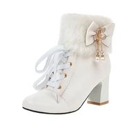 Botas de Invierno Altas Otoño e Invierno Nuevo, Comercio Exterior, Botas Cortas Decoradas con Lazo de Encaje Delantero Botas Equitación Cuero 35, Color blanco., 41 EU