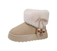 Botas de invierno con lazo para mujer, forradas, reforzadas, para el tiempo libre, con estilo, botas de nieve para mayor comodidad y estilo, botines elegantes, 01 beige., 37 EU