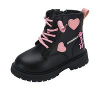 Botas de invierno de charol para niñas, botas con cordones y decoración de corazón, cremallera lateral, suela antideslizante, zapatos de exterior para niñas, calzado cálido de moda para clima frío, A