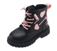 Botas de invierno de charol para niñas, botas con cordones y decoración de corazón, cremallera lateral, suela antideslizante, zapatos de exterior para niñas, calzado cálido de moda para clima frío, A