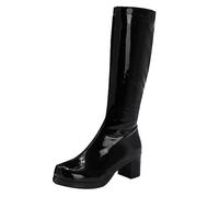 Botas de invierno de tacón grueso para mujer, botas de equitación con cremallera, botines altos de moda para disfraces y fiestas, tacones de tacón medio con cremallera, Negro, 39 EU