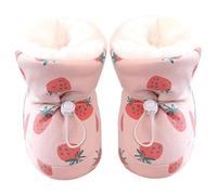 Botas de invierno para bebé Botas de piel cálida para niña con cordón Suela suave Zapatos de invierno agradables para la piel Lindos primeros zapatos para caminar de fresa para niñas de 6 a 9 mese