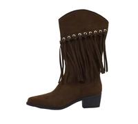 Botas de invierno para mujer 39 Negro - Botas de invierno marrones Cuero Mujer Botines con flecos con tacón Zapatos de invierno Cómodas botas de cuero Botas de encaje Botas cálidas Botas de ante hasta