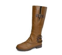 Botas de invierno para mujer 42 Negro - Botas de cuero marrón Zapatos de mujer Botas cómodas de caña ancha Botas de invierno cálidas Botas de invierno elegantes botas hasta la rodilla impermeables