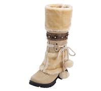 Botas de invierno para mujer, botas de nieve del Reino Unido, botas mullidas a media pantorrilla, color marrón, botas altas hasta la rodilla, botas de invierno con forro de piel cálida, botas de nieve