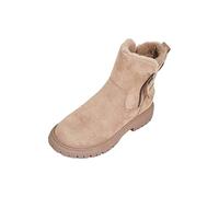 Botas de invierno para mujer, botas de nieve forradas, cálidas, antideslizantes, botas de invierno cortas | cremallera lateral elegantes zapatos de algodón | botas térmicas clásicas planas, beige, 39