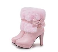 Botas de Invierno para Mujer, Botines Navidad, Zapatos tacón Alto Botas Cortas cálidas Nieve, Boda Fiesta Talla Grande 35-43,Rosado,37 EU