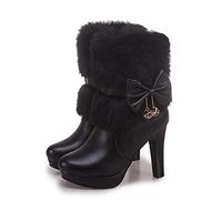 Botas de Invierno para Mujer, Botines Navidad, Zapatos tacón Alto Botas Cortas cálidas Nieve, Boda Fiesta Talla Grande 35-43,Negro,39 EU