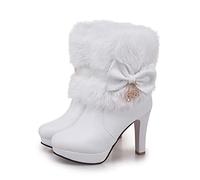 Botas de Invierno para Mujer, Botines Navidad, Zapatos tacón Alto Botas Cortas cálidas Nieve, Boda Fiesta Talla Grande 35-43,Blanco,38 EU