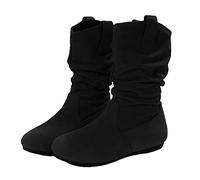 Botas de invierno para mujer, de ante, botines clásicos, de ante, media altura, de entretiempo, planas, para Halloween, estilo occidental, renacentista, para equitación, Negro , 38 EU