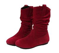 Botas de invierno para mujer, de ante, botines clásicos, de ante, media altura, de entretiempo, planas, para Halloween, estilo occidental, renacentista, para equitación, rojo, 38 EU