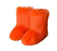 Botas de invierno para mujer, de felpa mullida, cálidas, a media pantorrilla, botas de nieve de lujo, cómodas y planas para exteriores, Orange, 37 1/3 EU