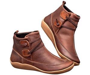 Botas de invierno para mujer de piel, botines para mujer, anchos, planas, para otoño e invierno, botas de nieve de piel sintética con cordones, botas cortas y suaves, impermeables, con cordones