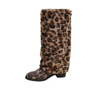 Botas de invierno para mujer, diseño de leopardo | Calentadores de piernas cortas invierno tacón grueso felpa pierna calentadores botas de invierno para Navidad Festival