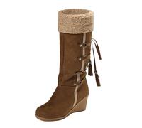 Botas de invierno para mujer, forradas con cuña, botas de nieve, retro, ligeras, botas de invierno para exteriores, con cordones, de ante, media altura, para tiempo libre, cortavientos, botas de