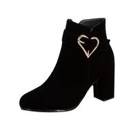 Botas de invierno para mujer, forradas de invierno, informales, de un solo color, con forro polar, puntera redonda, zapatos de invierno de gran tamaño con tacones altos, Negro , 41 EU
