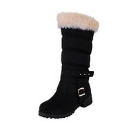Botas de invierno para mujer, forradas, elegantes, botas de nieve para mujer, 39, botas de peluche, botas ligeras, tacones, medias botas, elegantes, zapatos cálidos, hebilla de cinturón, botas hasta