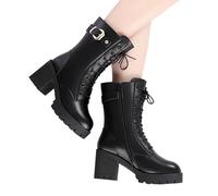Botas de invierno para mujer, impermeables, forradas, negras, con cordones, tacón grueso, antideslizantes, botas de nieve, botas altas de invierno, cálidas, para exteriores, cómodas, botas para mujer
