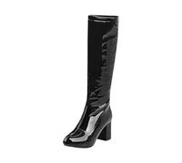 Botas de invierno para mujer, impermeables, hasta la rodilla, de tacón bajo, de charol, con plataforma, informales, de entretiempo, para boda, botas de mujer, botas largas, Negro , 44 EU