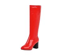 Botas de invierno para mujer, impermeables, hasta la rodilla, de tacón bajo, de charol, con plataforma, informales, de entretiempo, para boda, botas de mujer, botas largas, rojo, 34 EU