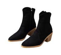 Botas de invierno para mujer, informales, cálidas, de piel sintética, clásicas, modernas, versátiles, puntiagudas, con cremallera lateral, tacón grueso, botas para exteriores antideslizantes a media
