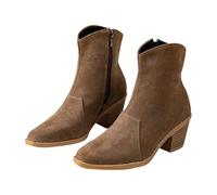 Botas de invierno para mujer, informales, cálidas, de piel sintética, clásicas, modernas, versátiles, puntiagudas, con cremallera lateral, tacón grueso, botas para exteriores antideslizantes a media