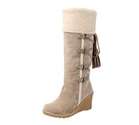 Botas de invierno para mujer, térmicas, antideslizantes, para después del lijado con borlas, botas altas, cuñas, botas de nieve para mujer, talla 7, beige, 36 EU