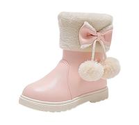 Botas de invierno para niña, elegantes, cómodas, botas medianas con estampado de lazo, botas de otoño, botas de invierno, forro de piel sintética, botas de exterior informales, zapatos de moda