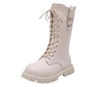 Botas de invierno para niñas, botas altas de cuero impermeables, con forro térmico, suela antideslizante, botas largas de princesa con lazo para la escuela, zapatos cómodos para niños, 06 Blanco, 27
