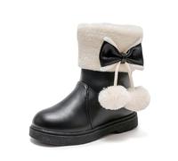 Botas de invierno para niñas, con forro polar a media pantorrilla, suela gruesa, antideslizante, botas de nieve para niños, cómodas, lisas, decoradas con lazo, zapatos cálidos, A 4 Negro, 13 UK Child