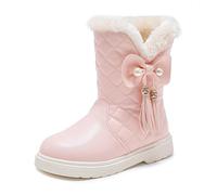 Botas de invierno para niñas, con forro polar a media pantorrilla, suela gruesa, antideslizante, botas de nieve para niños, cómodas, lisas, decoradas con lazo, zapatos cálidos, A 3 Rosa, 33 EU